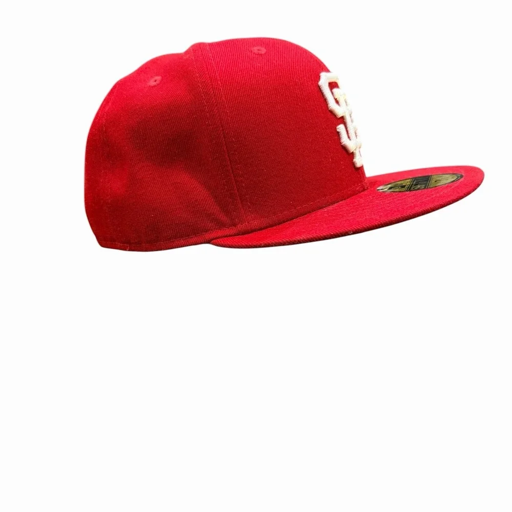 New Era‎ 59FIFTY San Francisco Giants Red Fitted Hat White SF Logo MLB Cap 7 3/8